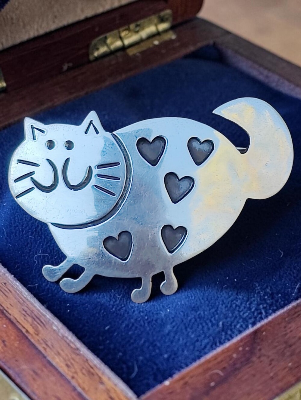 😺 Vintage Heavy Sterling Silver Cat Brooch/Pin